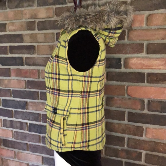 Plaid Vest with Fur Hood - Picture 2 of 4